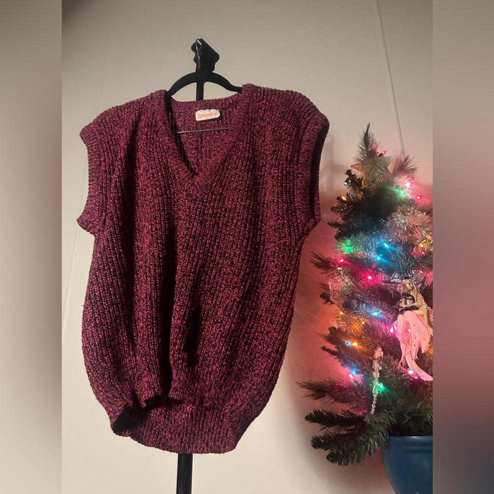 Spunky Black and Med Pink Sweater Vest - 80s